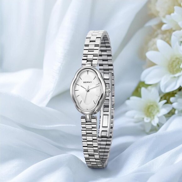 ?Women Silver Dainty Ladies Wristwatch Vintage Copper Mirrors Shape Japanese main image 5